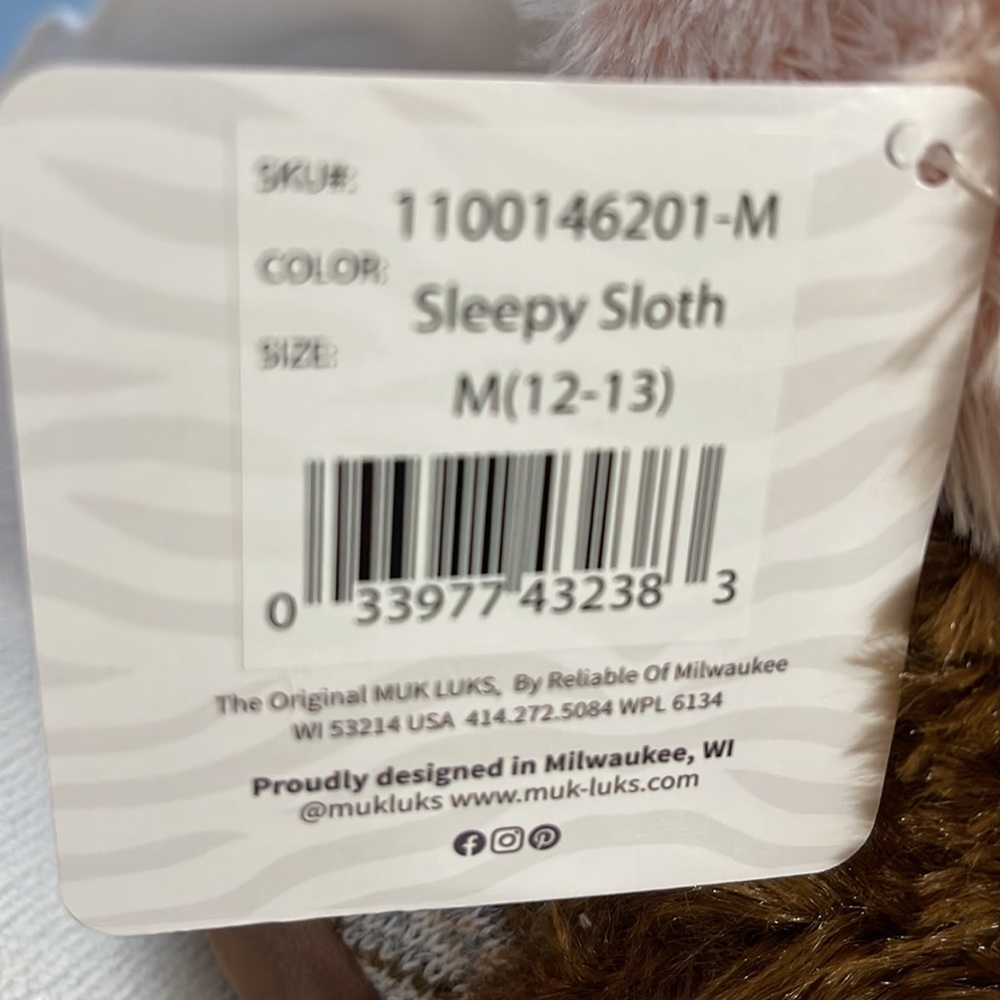 NWT Muk Luks Sleepy Sloth Zoo Friends Slipper - Girls Size M ( 12-13) - Picture 4 of 6